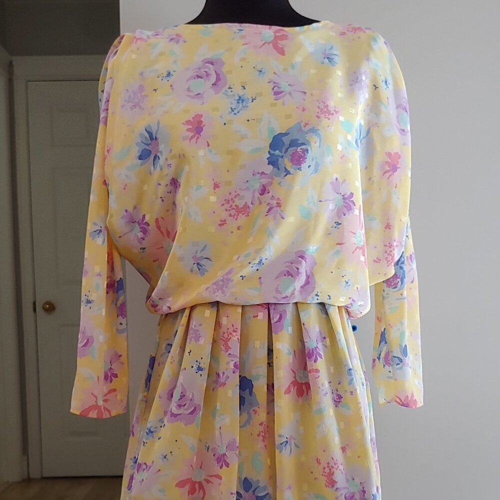 Vintage Pastel 80's Yellow Floral Dress